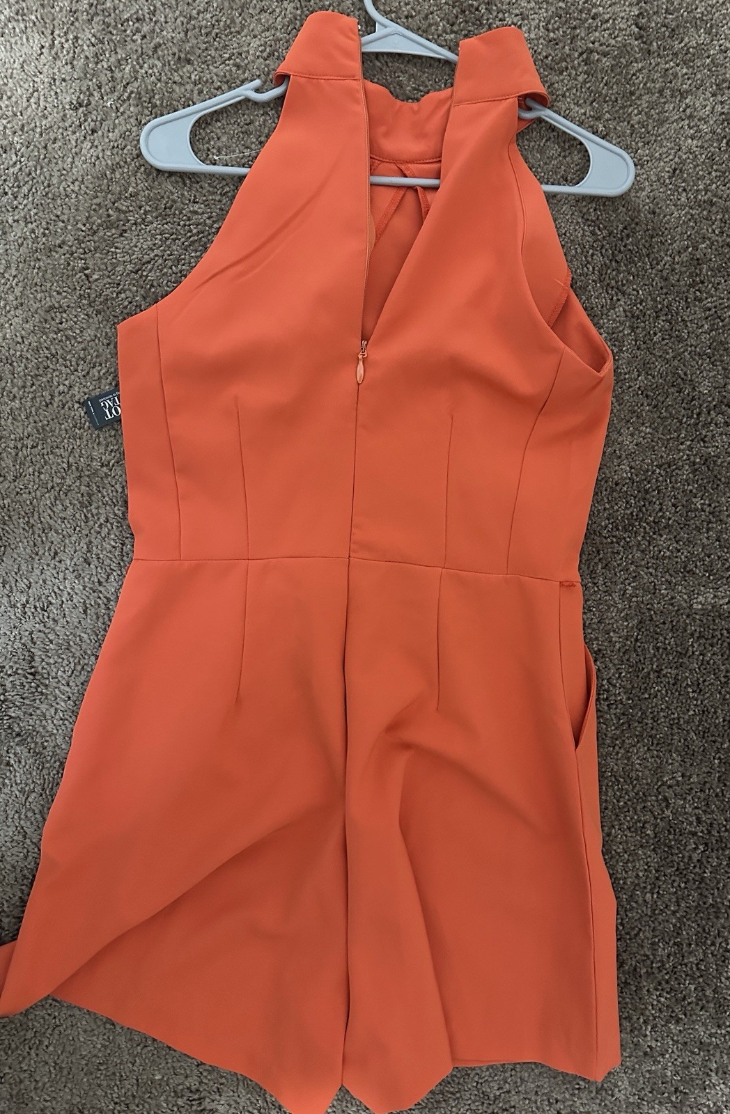 New York & Company Women’s Orange Pocketed Halter Top Romper Size Medium