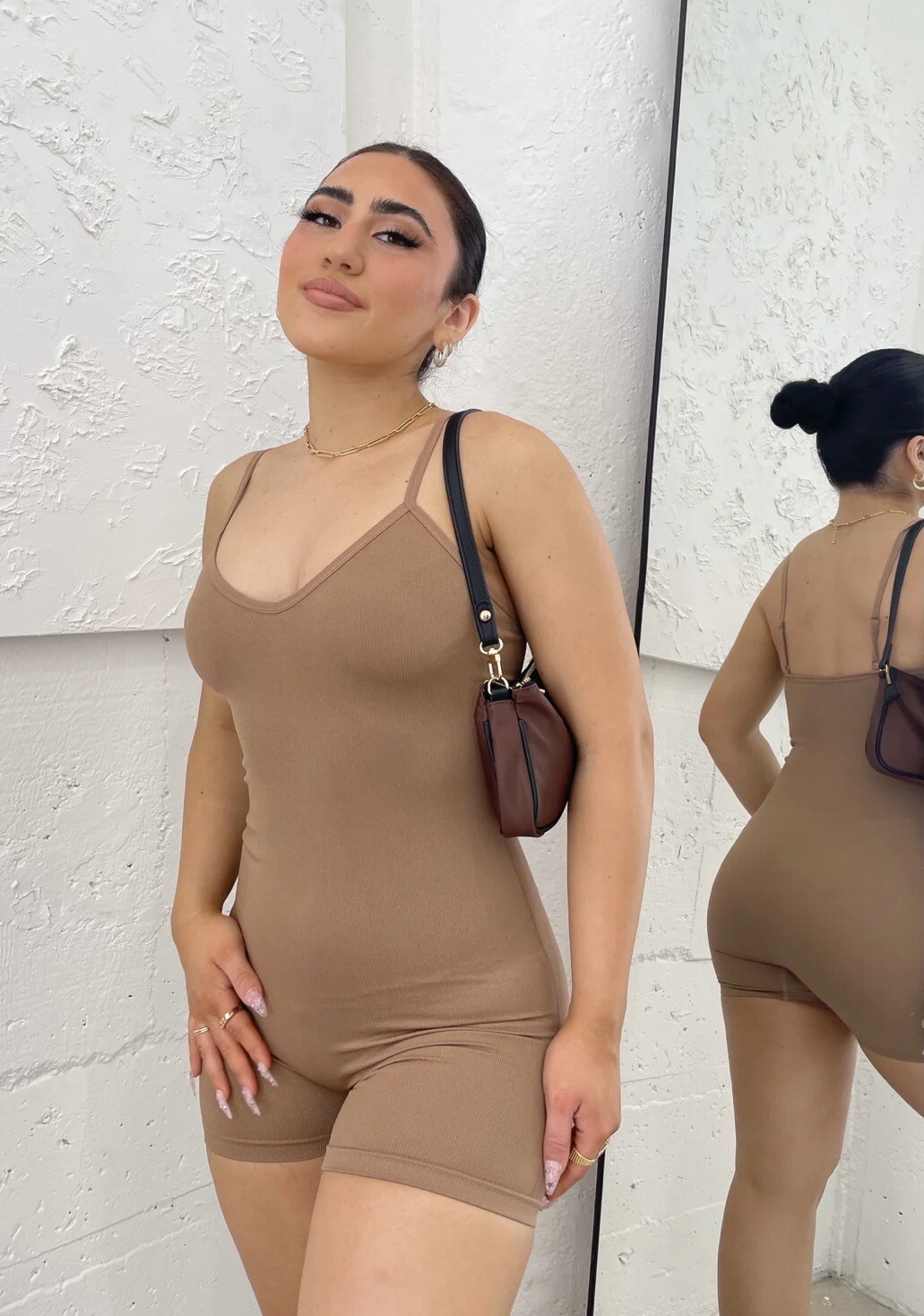 Fashion Boutique Women’s Mocha Cami Seamless Snatching Romper