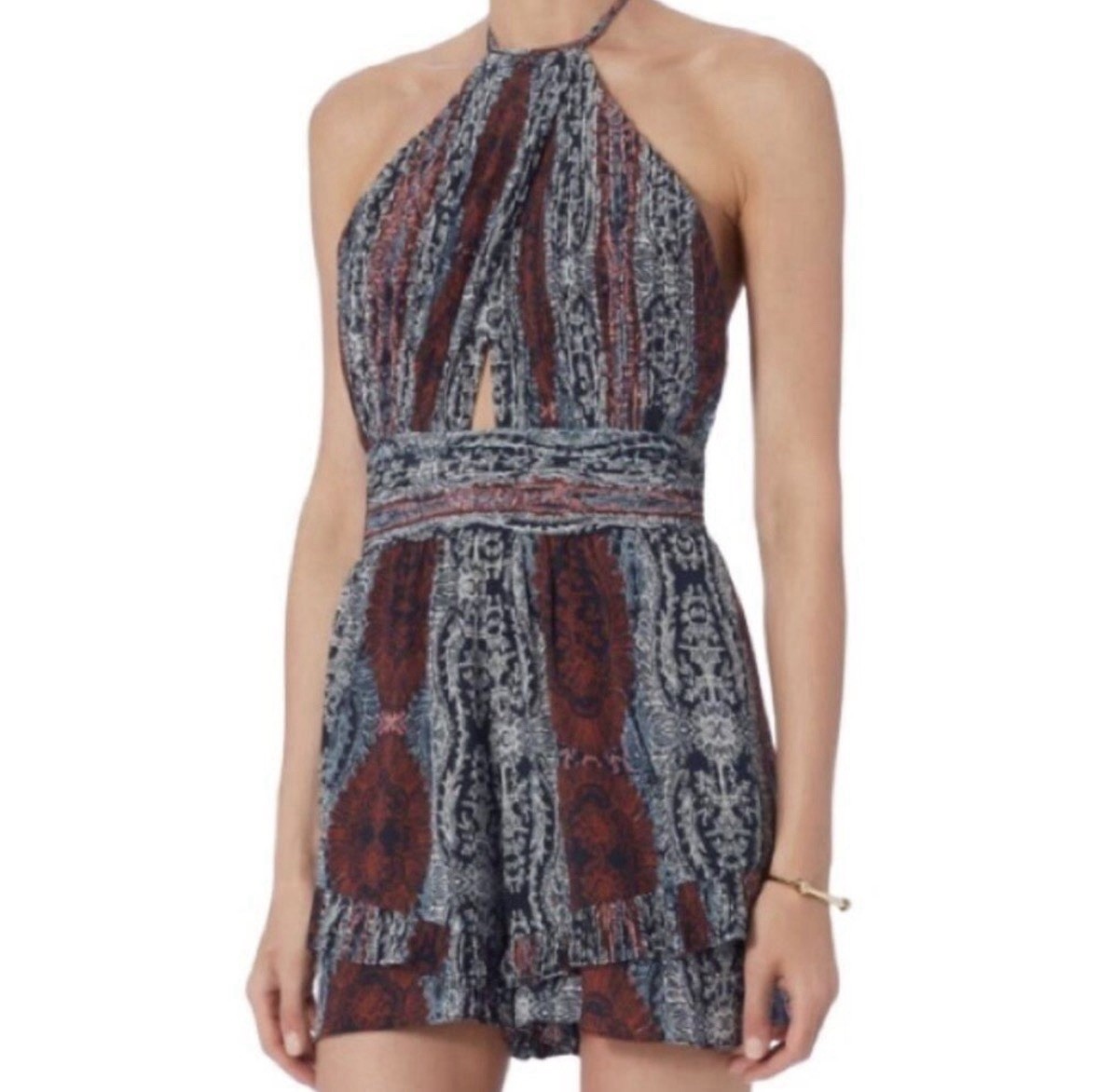 Intermix Paisley Print 100% Silk Romper Open Back Boho Chic Resort Wear Large