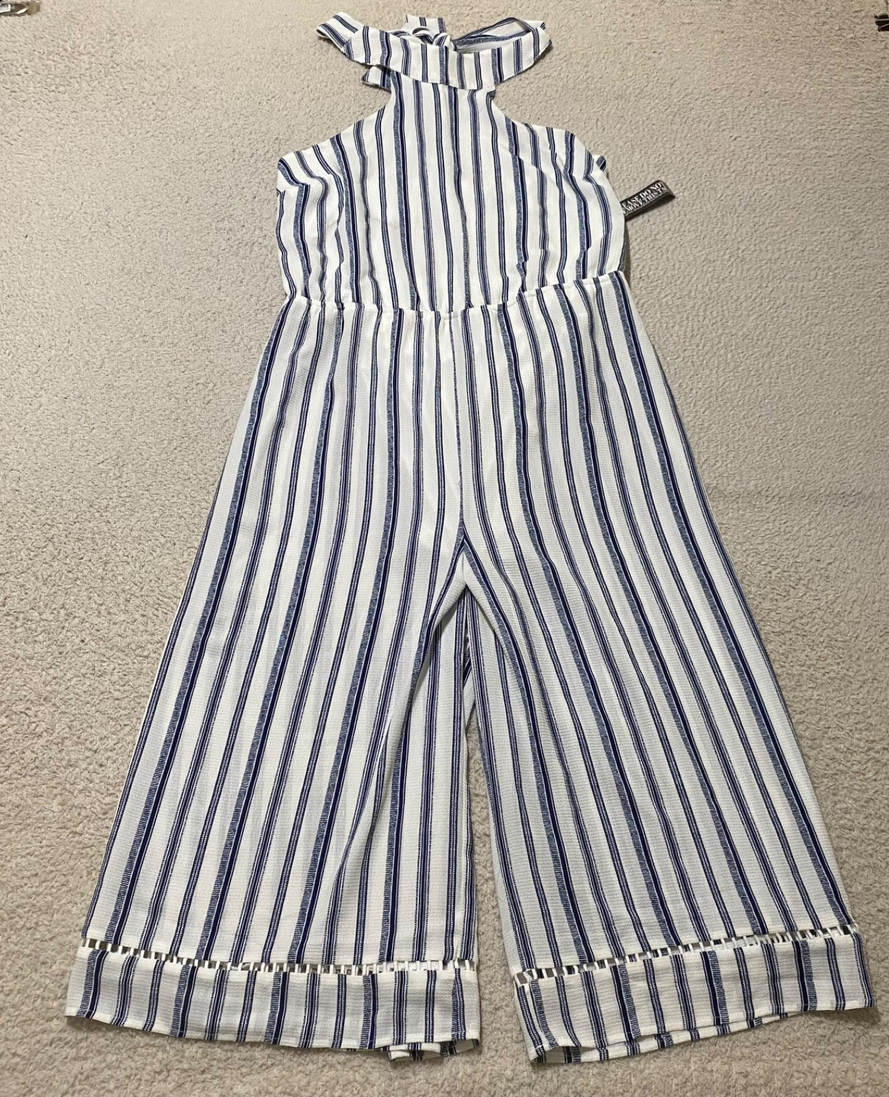 NWT NYC Jumpsuit Womens Large Blue Striped Sleeveless Outdoor Beach New