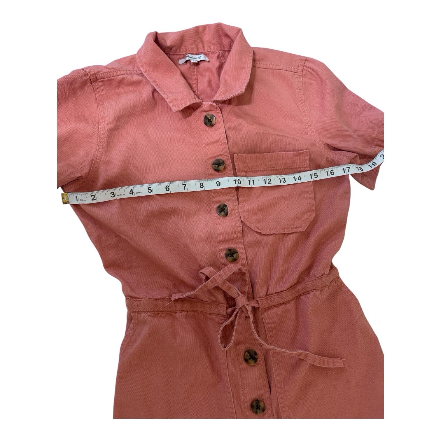 Madewell Wide Leg Cropped Utility Jumpsuit Coral Peach Button Front 00