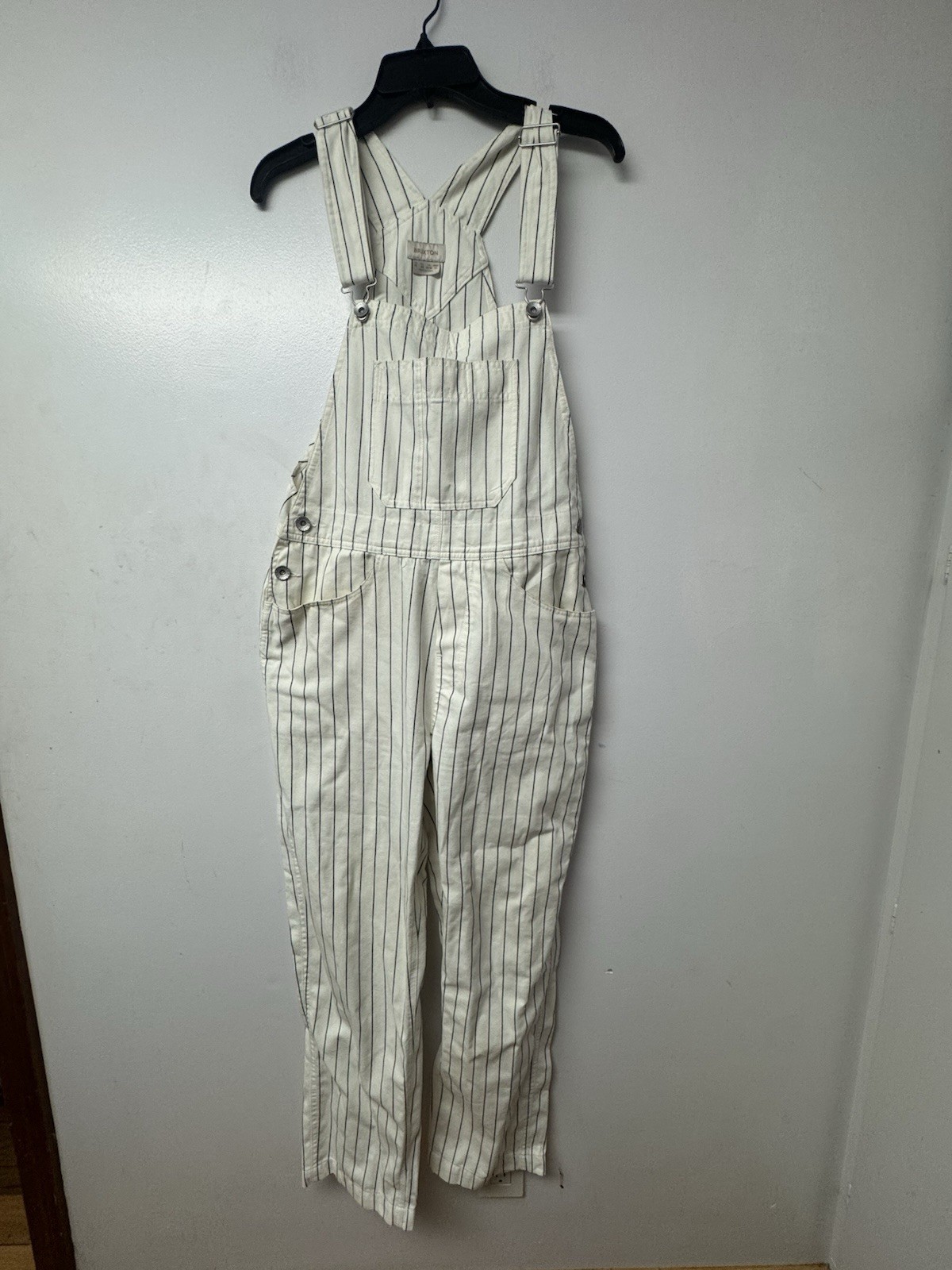 Brixton Costa Stripe Cotton Blend Overalls Women’s Medium Cream Pinstripe R