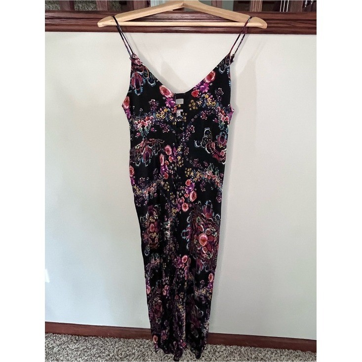 Patrons of Peace Floral Wide Leg Jumpsuit Black Boho Cutout Medium