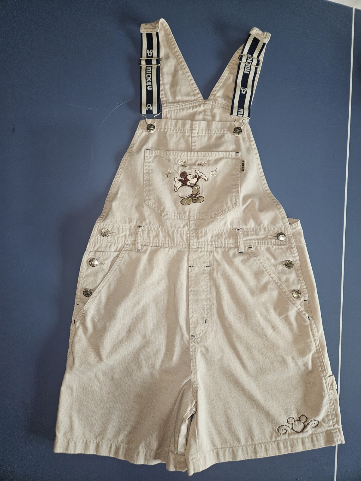 Vintage Women’s Mickey Unlimited Khaki Mickey Mouse Shorts Overalls Size Small