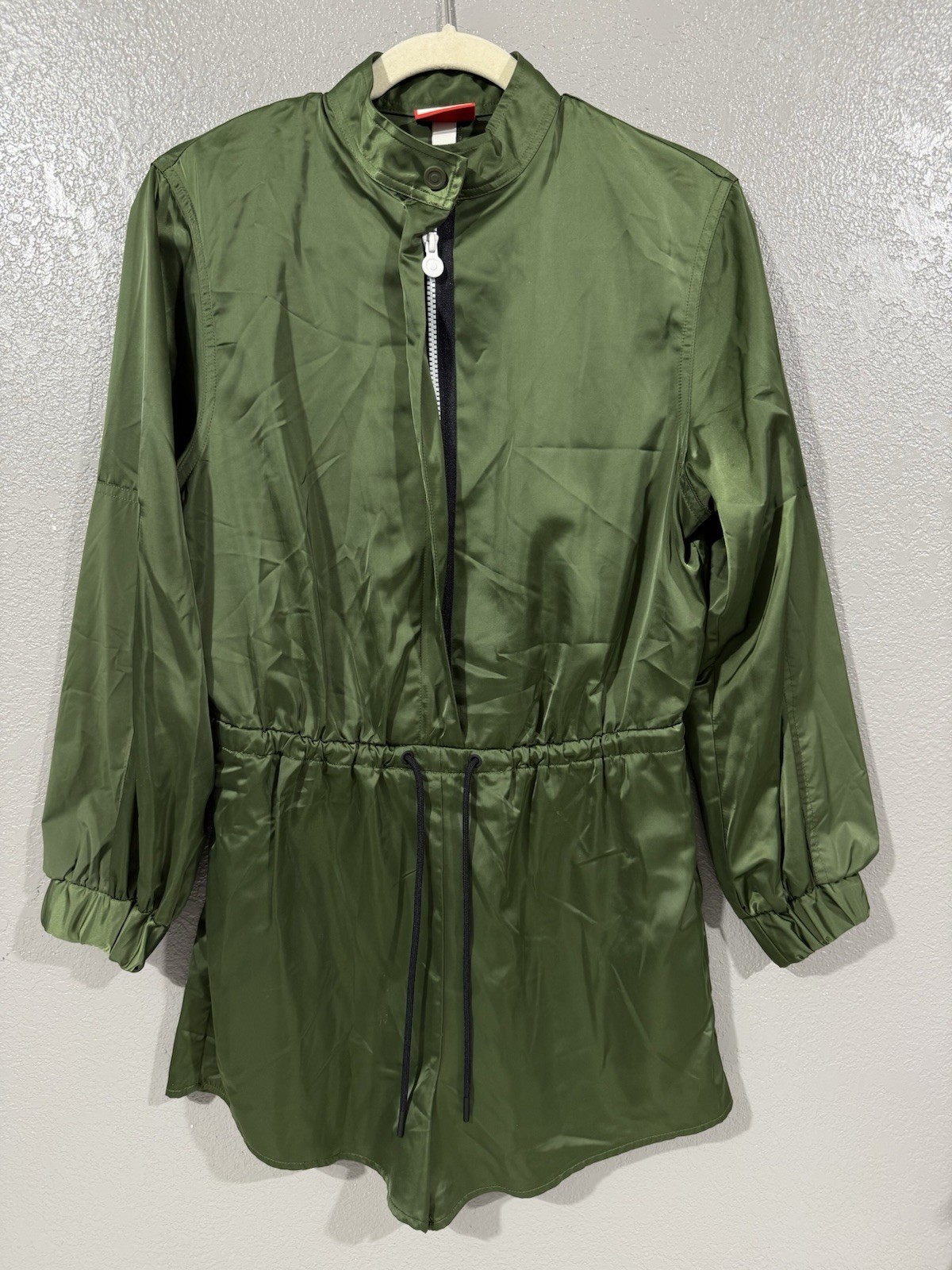 Hunter x Target Green Satin Sporty Shorts Romper Zip Drawstring Size XS