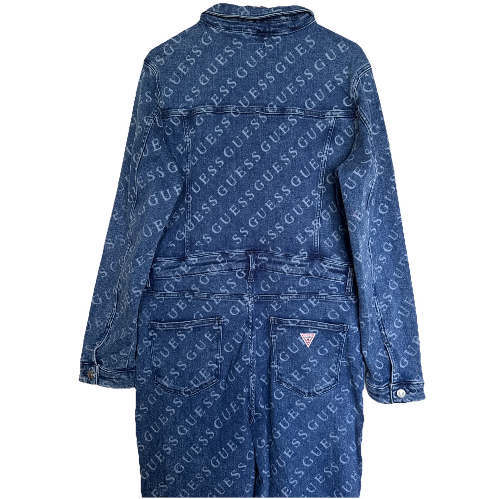 Guess Women Lorina Logo Denim Jumpsuit Medium Wash Blue Size XL NWT