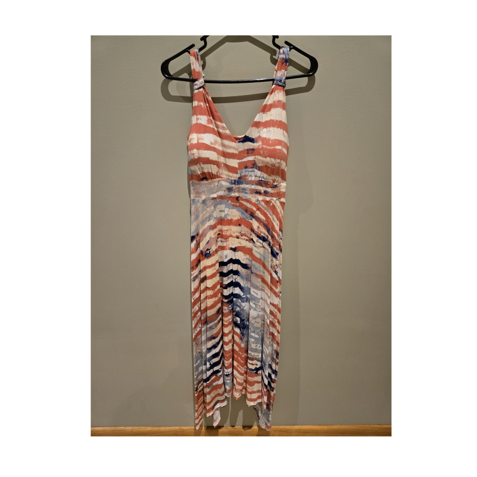 American Rag Cie XXL Striped Sundress Red/Cream/Blue V-Neck Ruched Stretch