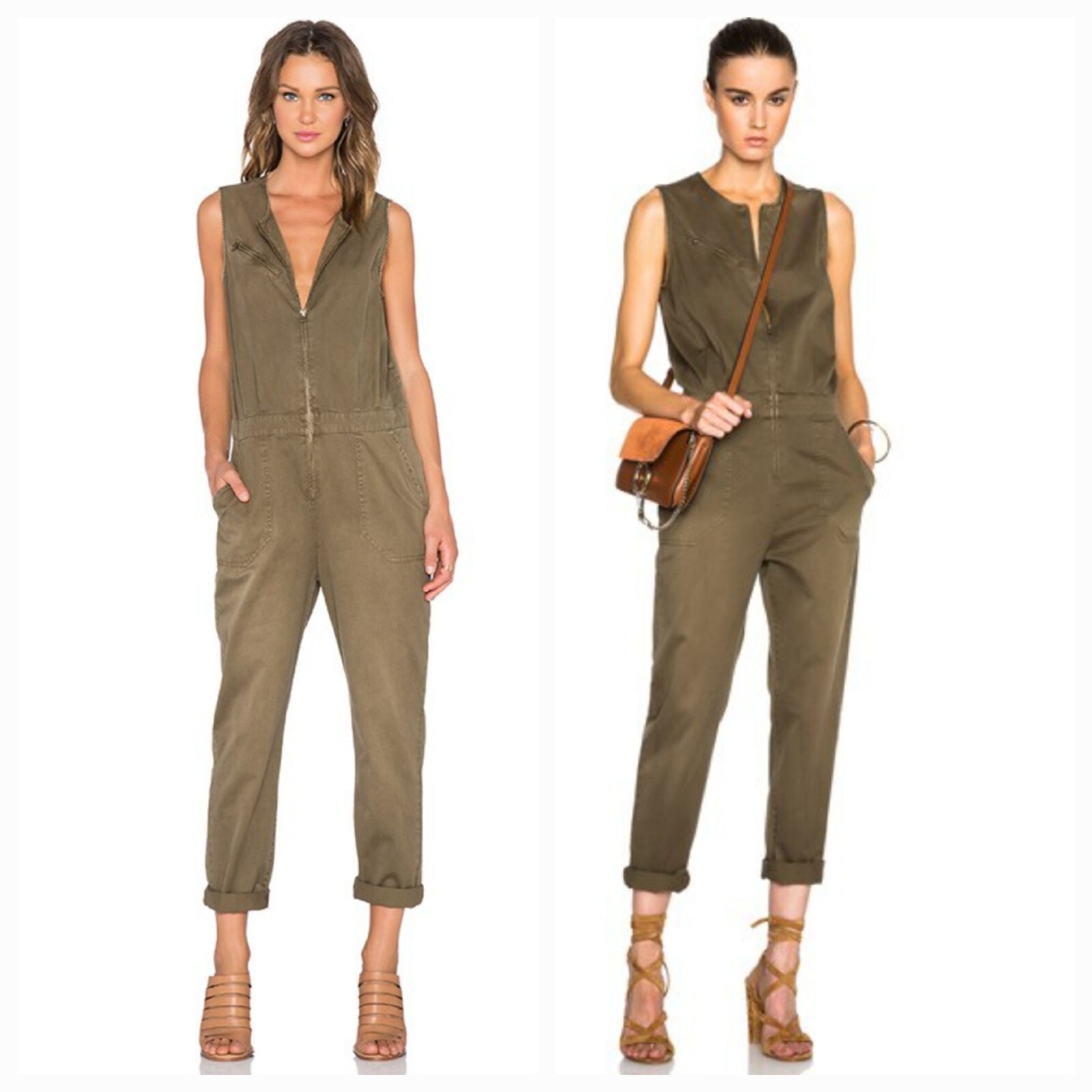 Current/Elliott The Flight Suit Army Green Sleeveless Jumpsuit Size 0 or XS