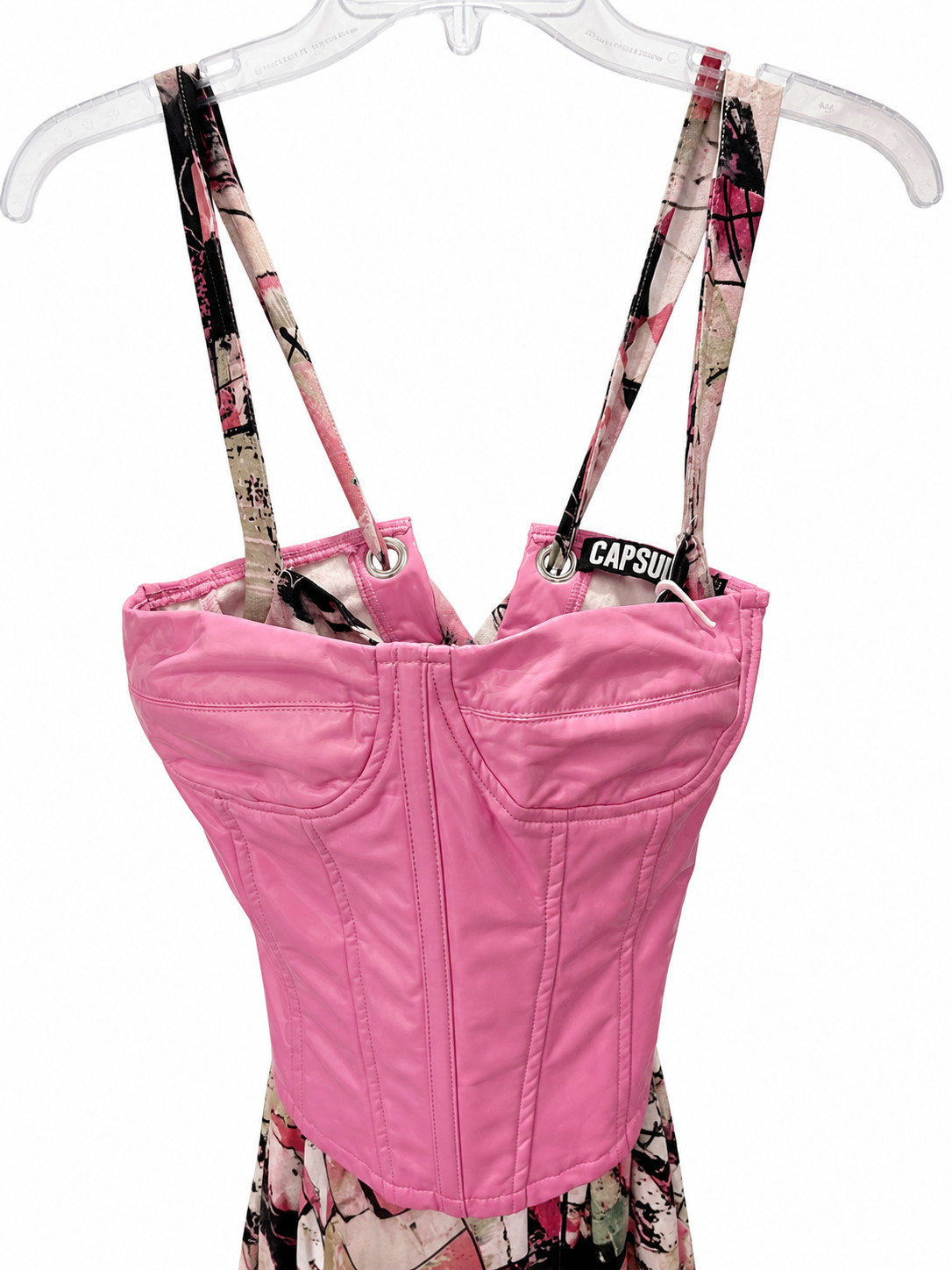 Capsulle 2-Piece Outfit – Pink Abstract Print Jumpsuit & Lace-Up Corset Top