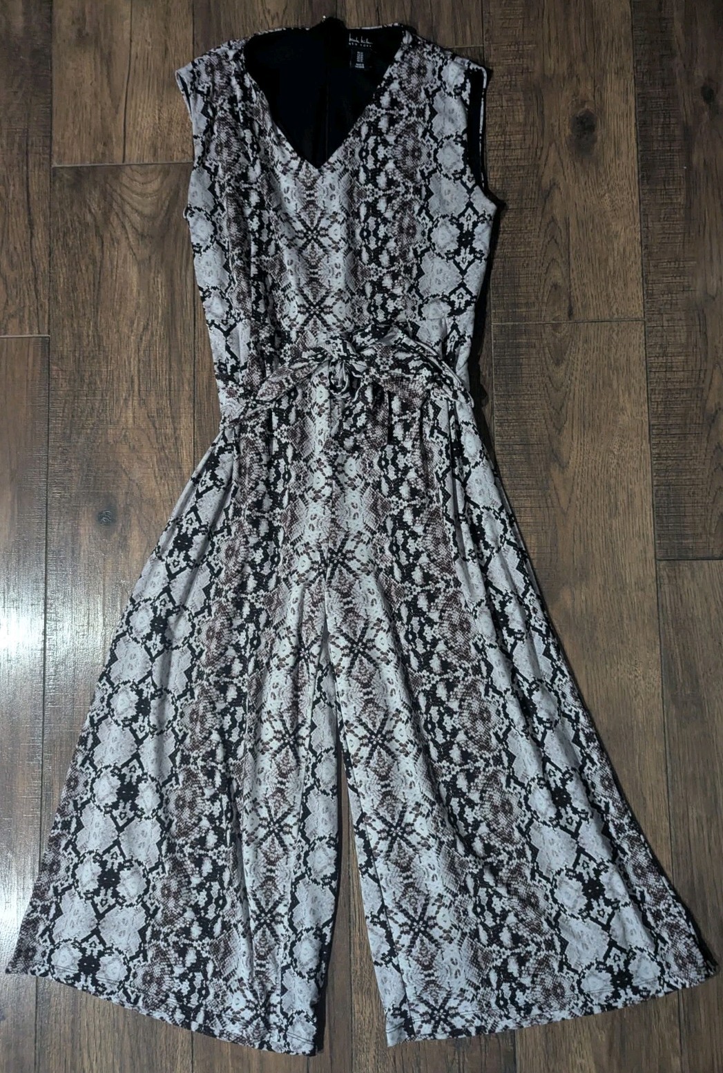 Nicole Miller NY Cream & Brown Snakeskin Print Full Length Romper Jumper Size 12