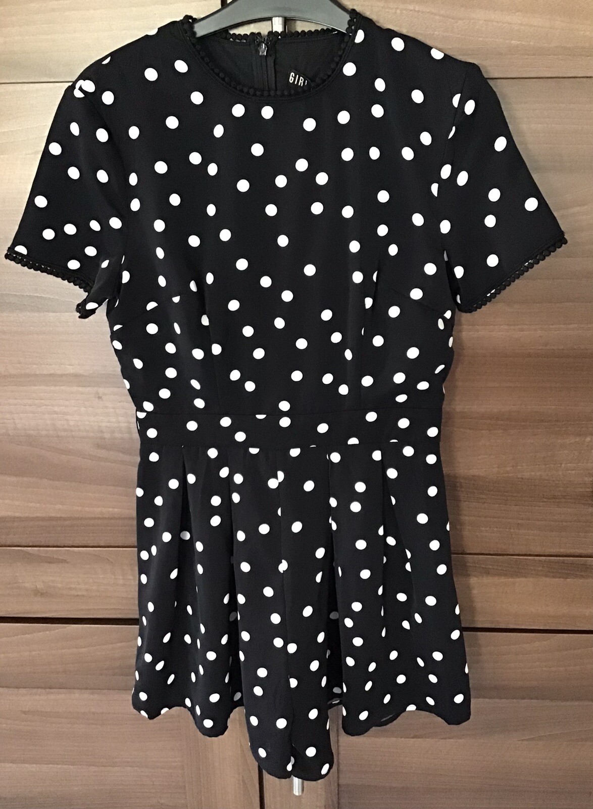 Girl In Mind.Black/White Spotty Playsuit. Fully Lined.Belted.Size 8. BN. RRP £36