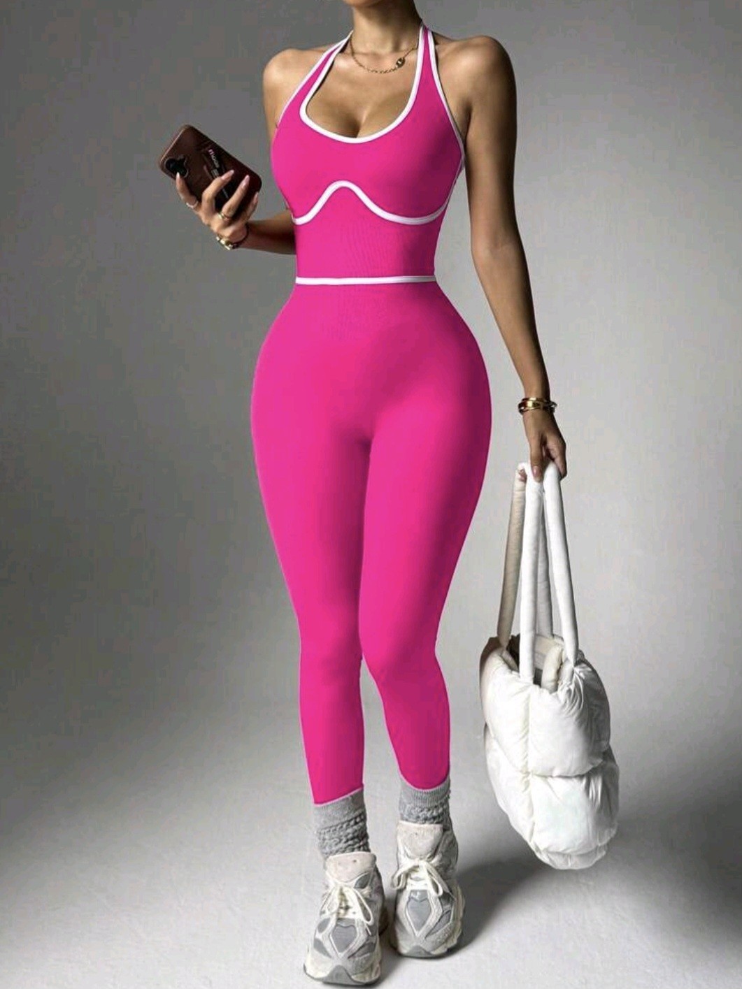 Women’s Seamless Backless Yoga Jumpsuit Halter One Piece Gym Workout Bodysuit