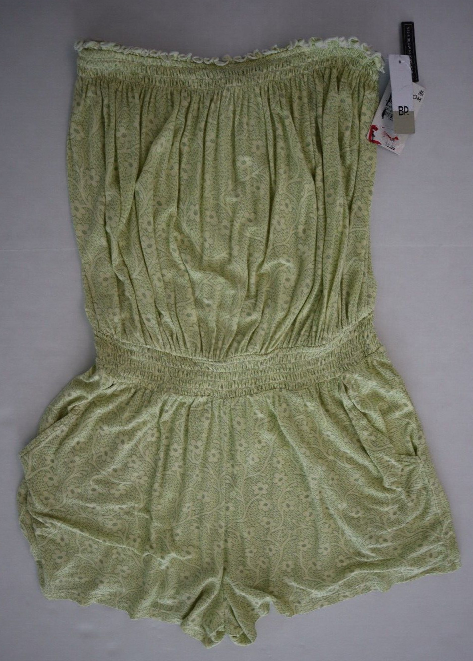 Bp. Women’s Sz Small Ivory-Green Myra Vine Floral Print Off the Shoulder Romper