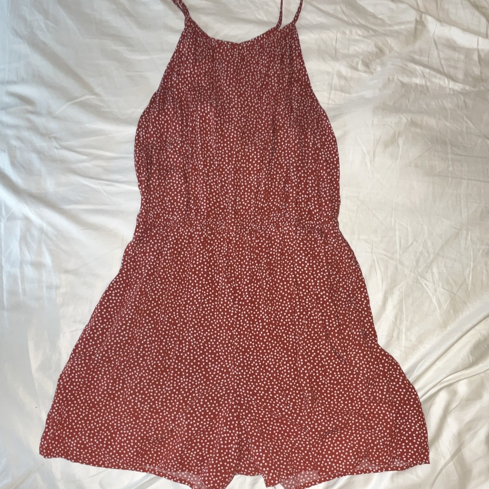 Old Navy Women’s L Red/White Polka Dot Romper Spaghetti Strap Button Closure