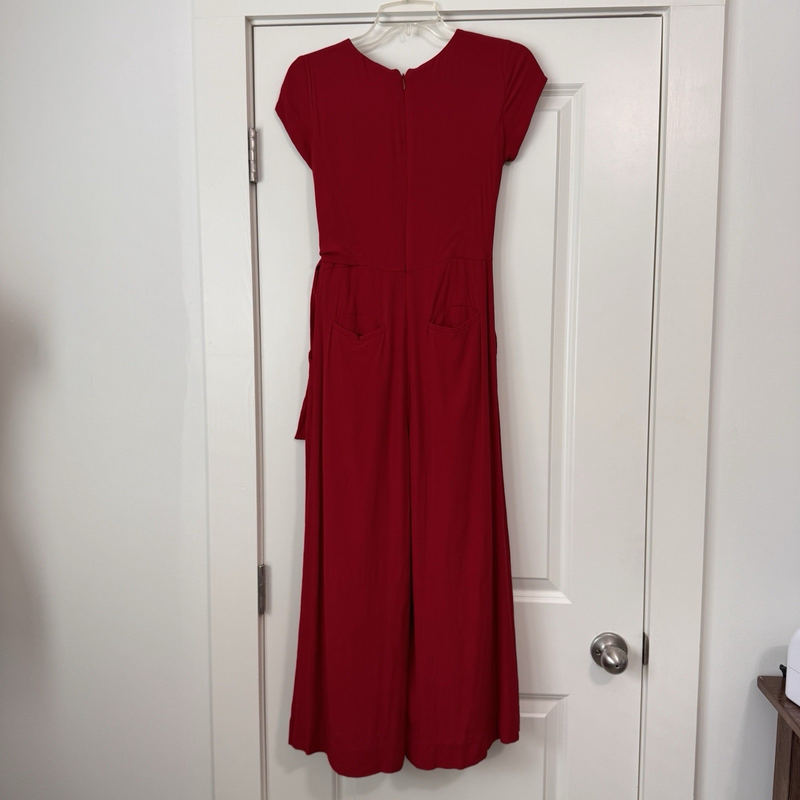 Anthropologie MAEVE Women’s 0 Red Grier Midi Jumpsuit Wide Leg Twist Tie Front