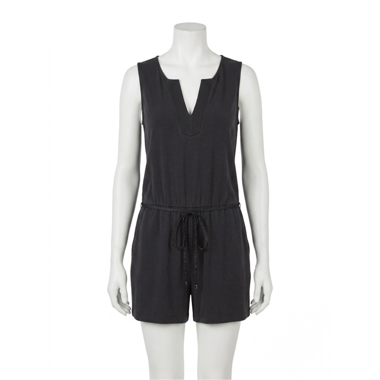 White House Black Market Black Modal Sleeveless VNeck Drawstring Romper Size S