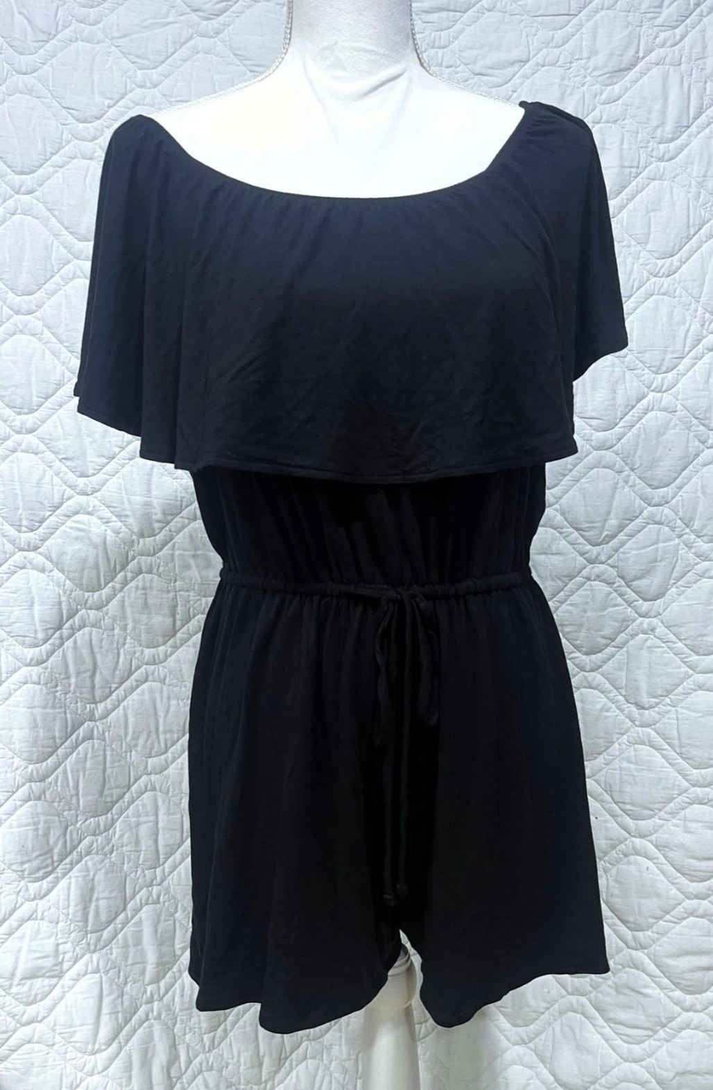 OLD NAVY Black Off-The-Shoulder Romper – Flutter Sleeves – Size Medium