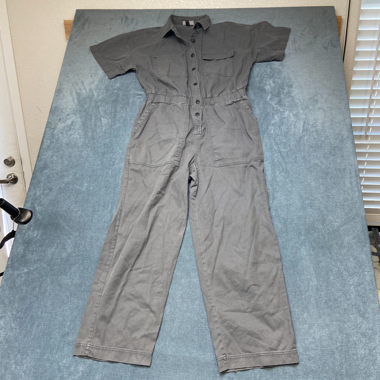 Universal Thread Jumpsuit Womens 12 Gray Short Sleeve Workwear Button Front