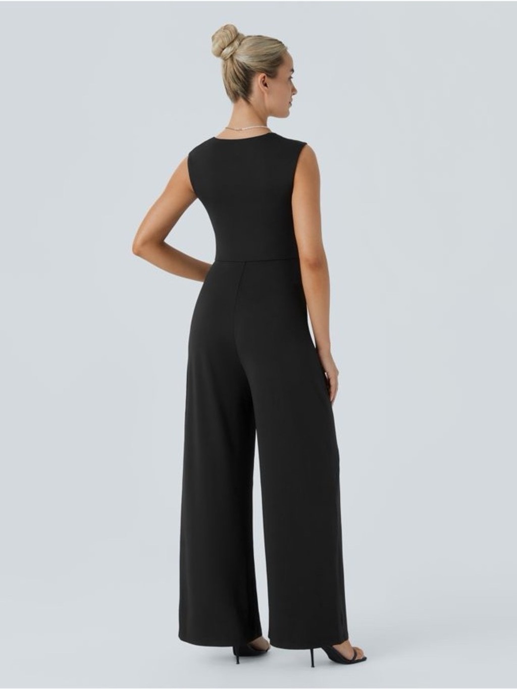 HALARA Black Square-Neck Wide-Leg Jumpsuit with Tank Straps