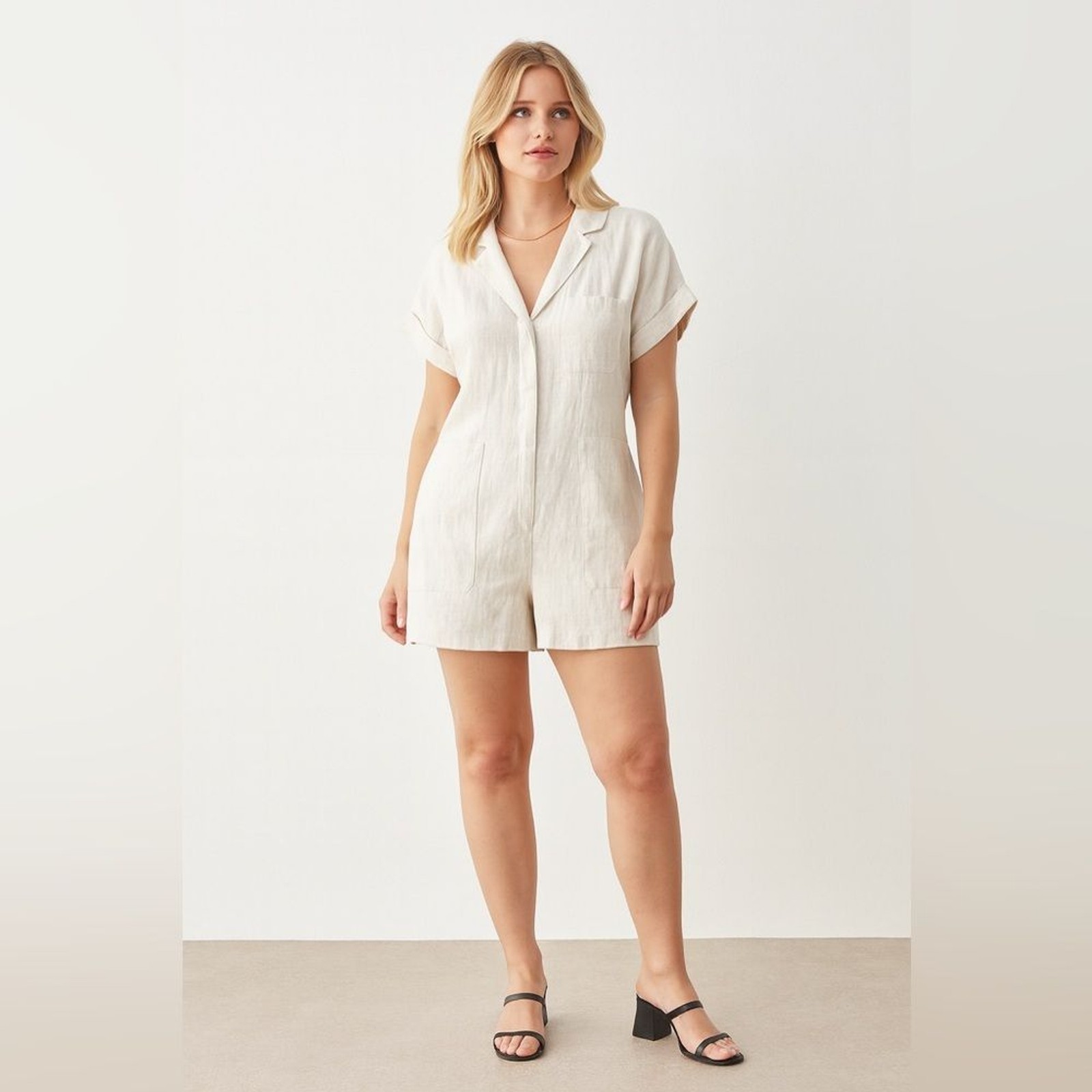Other Stories Boxy Linen Blend Playsuit One Piece Shorts Romper Beige in 6