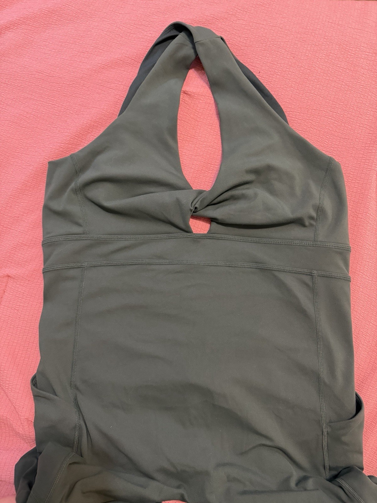 Fabletics PureLuxe Women’s Forest Green Halter Neck Stretch Jumpsuit, Size L