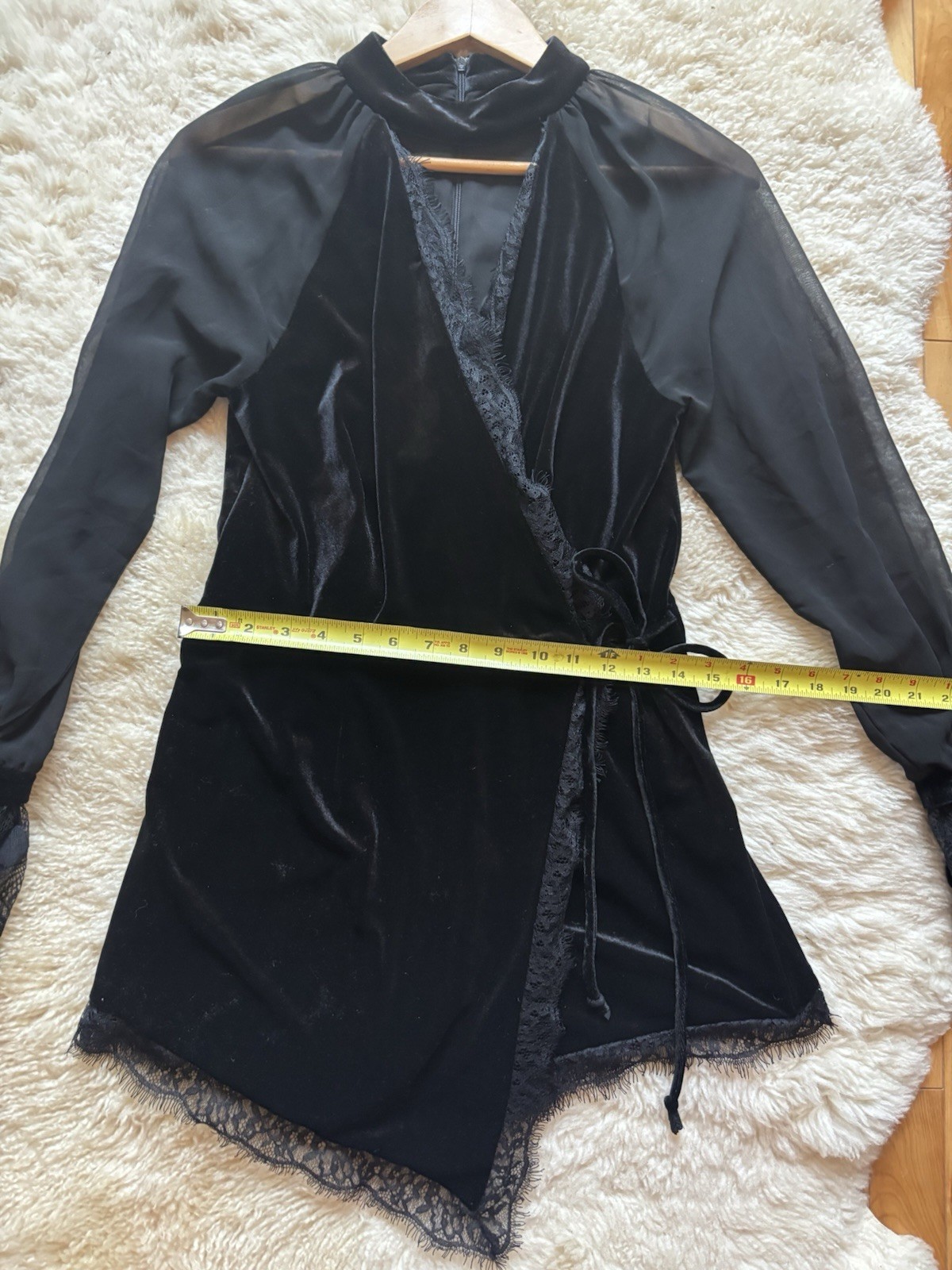 4SI3NNA Black Velvet Lace Short Skort Side Tie Romper Sz S Stunning Sexy Gothic
