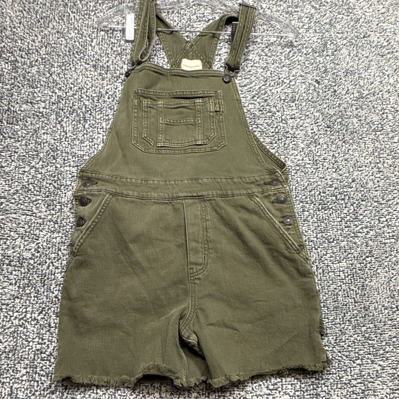 American Eagle Women’s S Green Denim Overall Romper Pockets Adjustable Straps