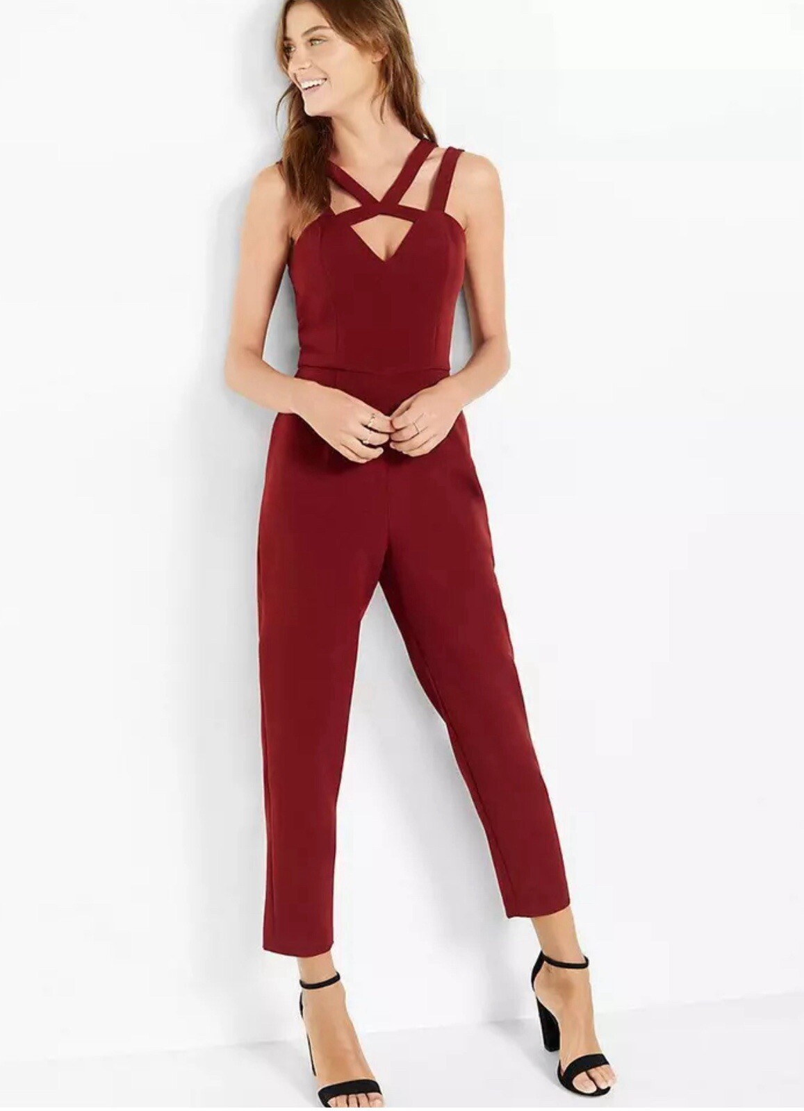 EXPRESS CHIANTI DOUBLE STRAP JUMPSUIT Size 4 Business Casual