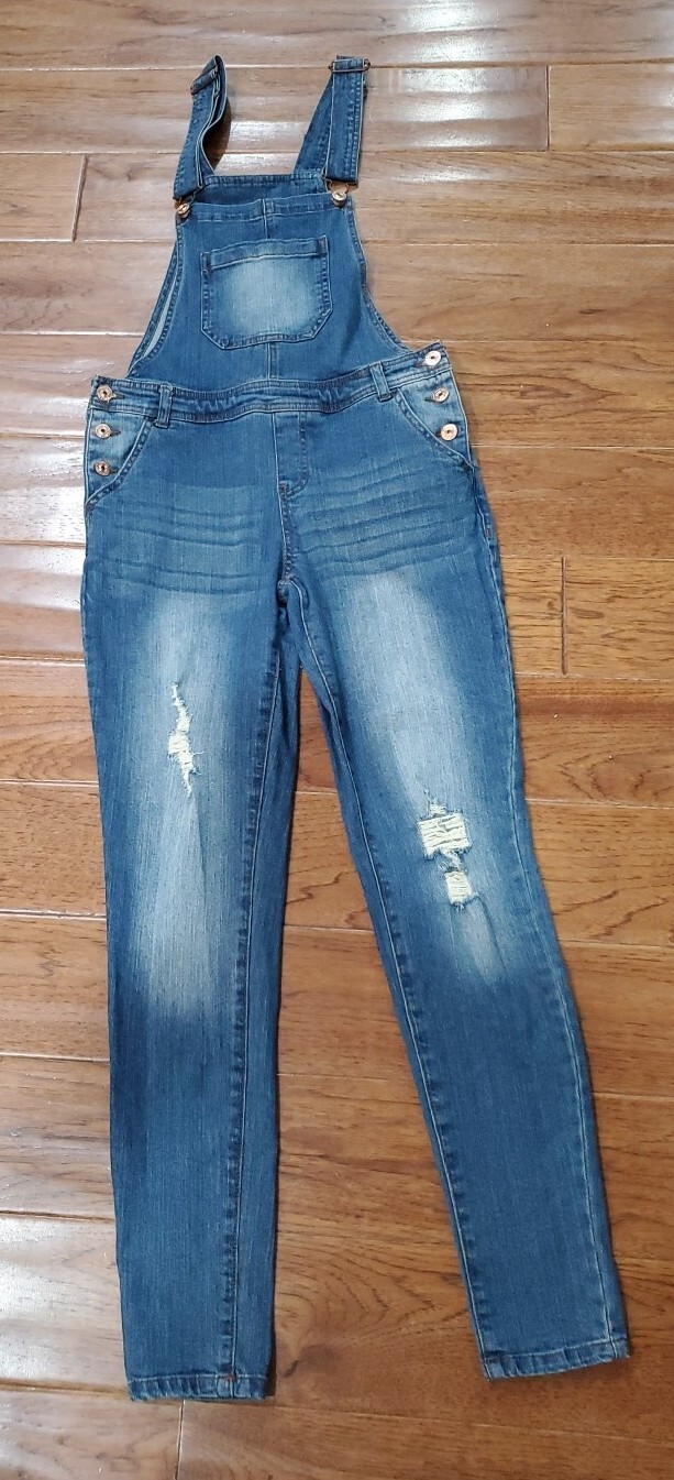Vanilla Star Overall Women Medium Blue Cotton Blend Distressed Slim Jean Denim M