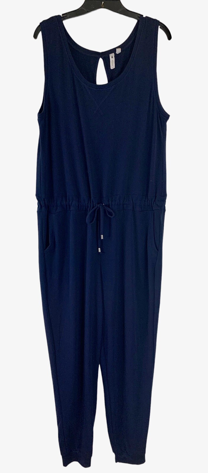 Cable & Gage Woman’s Sz-L Blue Jumpsuit Stretch Jersey Knit Drawstring Waist