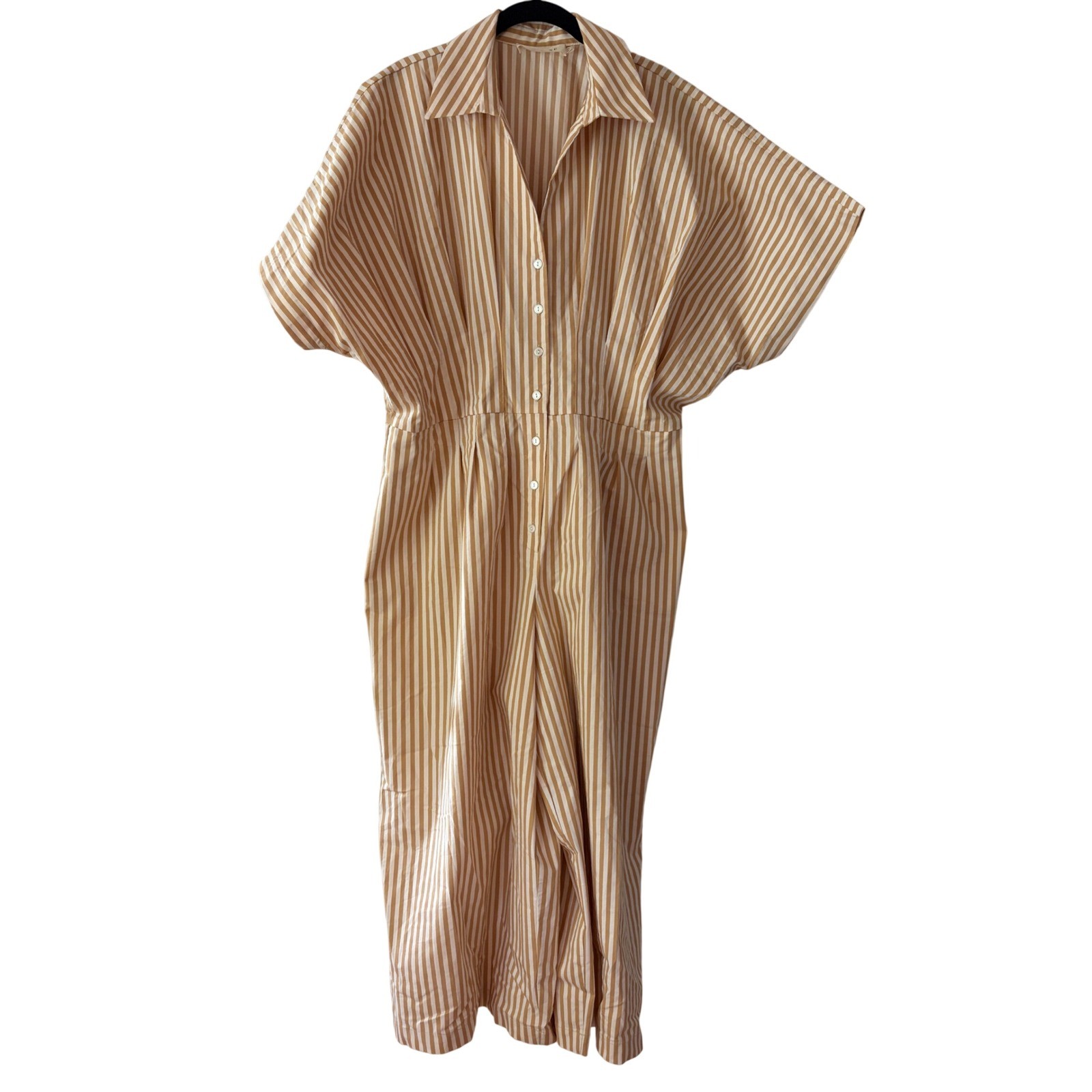 Anthropologie Exquise Tobie Pleated Wide Leg Jumpsuit 1X NWT Striped Neutral