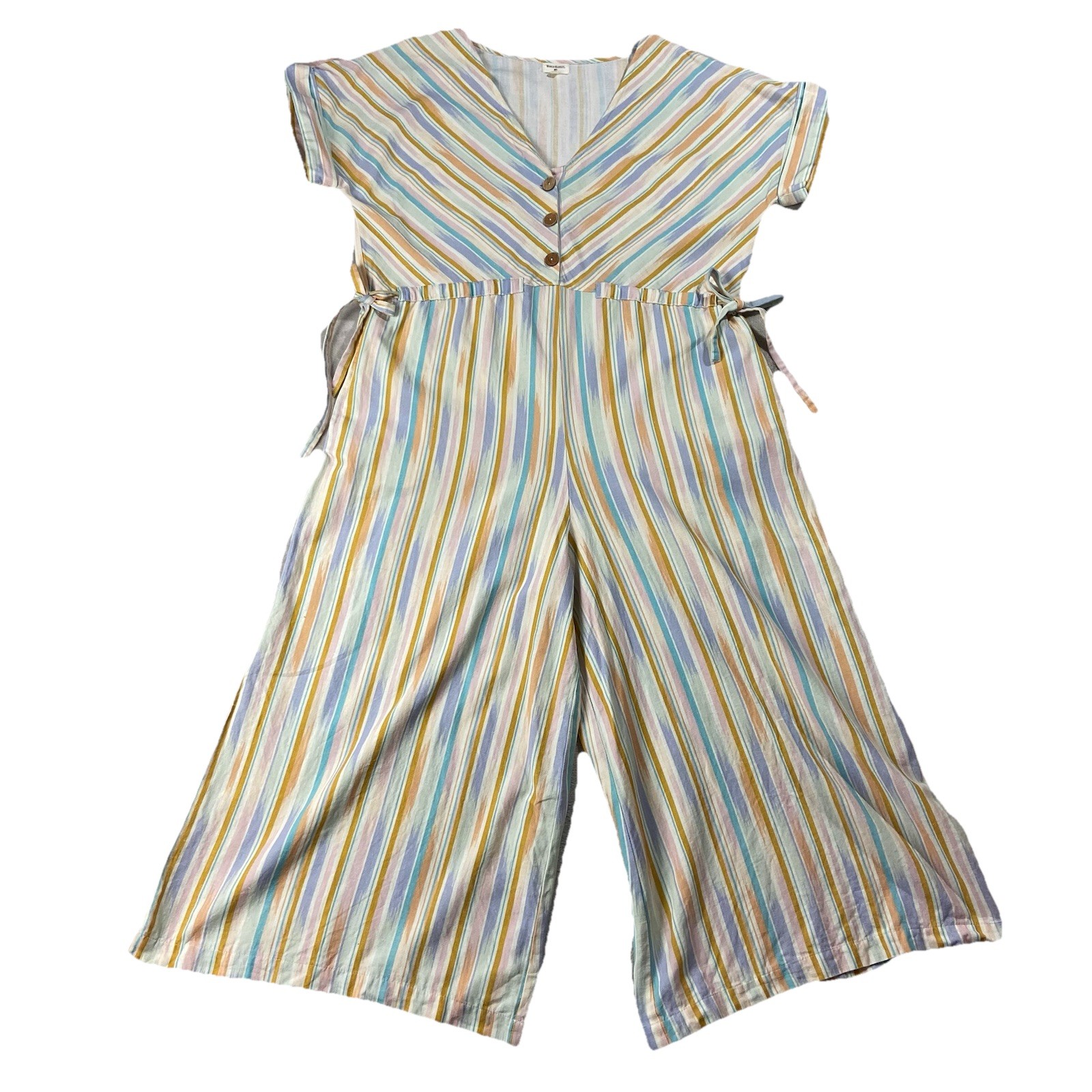 World Market Wide Leg Short Sleeve Striped Jump Suit Women S/M Boho Chic Coastal