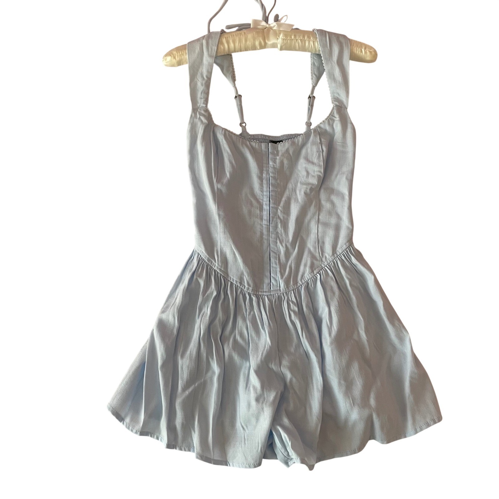 Wild Fable Light Blue Corset Romper Hook & Eye Smocked Back XXS New