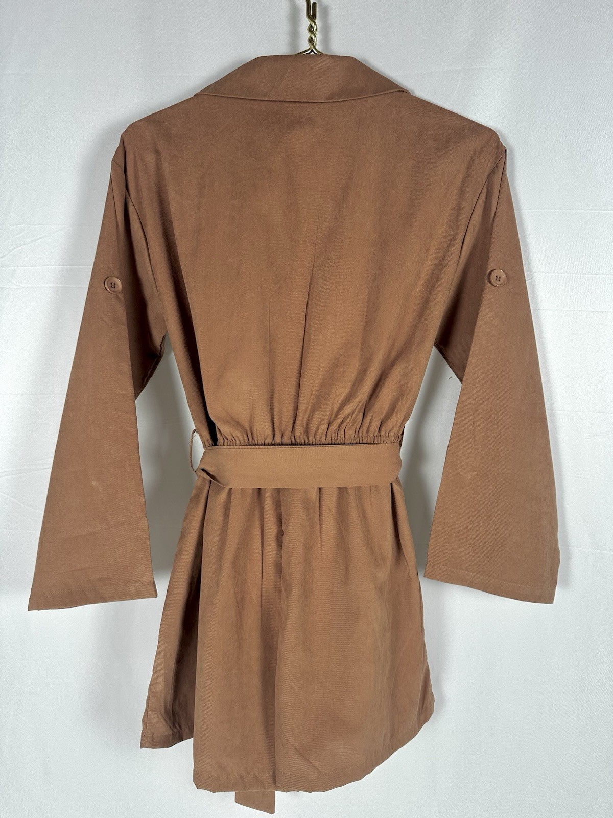 Fashion Nova Rust Utility Blazer Romper Tie Waist Roll-Tab Sleeves Size S NWT