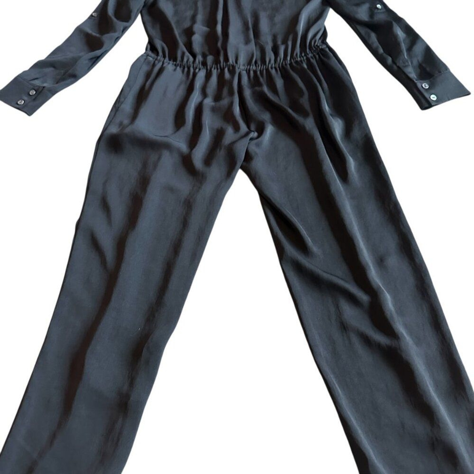 Vince Black Long Sleeve Classic Jumpsuit Defined Waist Straight Leg Size 0 Women