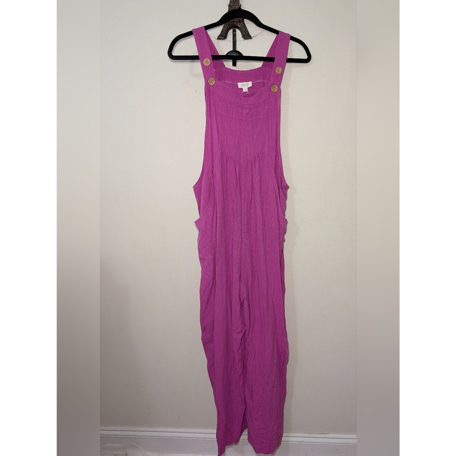 Oddy Oversized Wide Leg Overall Jumpsuit Magenta Linen Blend NEW Women’s Size M