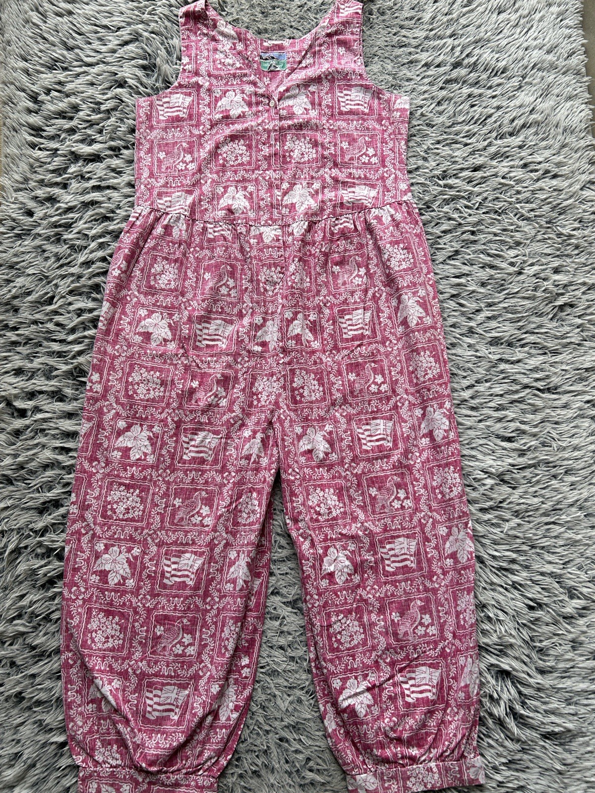 Reyn Spooner Jumpsuit Womens Large Pink Hawaiian Tropical Floral Bird Paradise