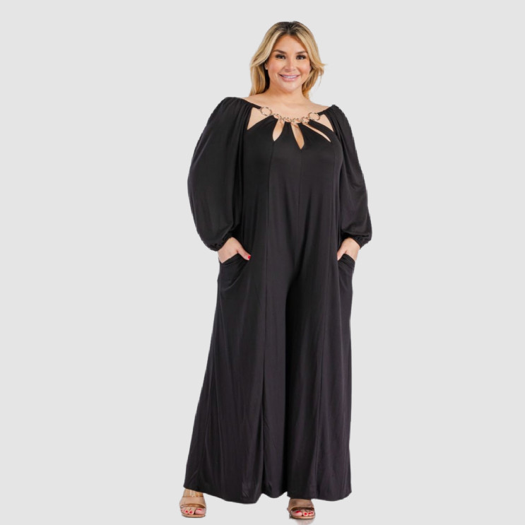 Reduced NWT Karen T Design Wide-Legged Knit Black Jumpsuit Romper Size XL
