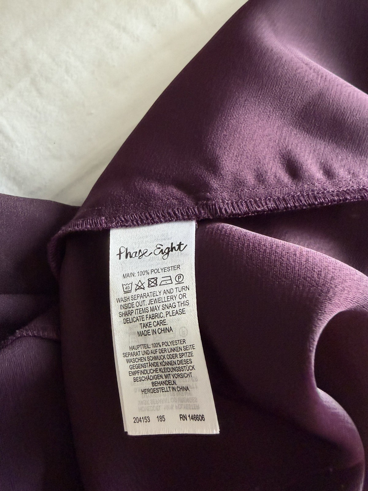 Phase Eight Amara Fig Purple Satin Top Jumpsuit, Zip Down, V-neck, Size 12