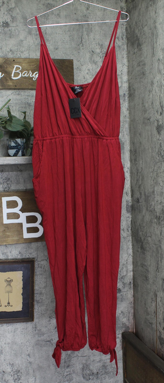 CCX by City Chic Womens Trendy Plus Size Knot Hem V Faux Wrap Jumpsuit Red 20W