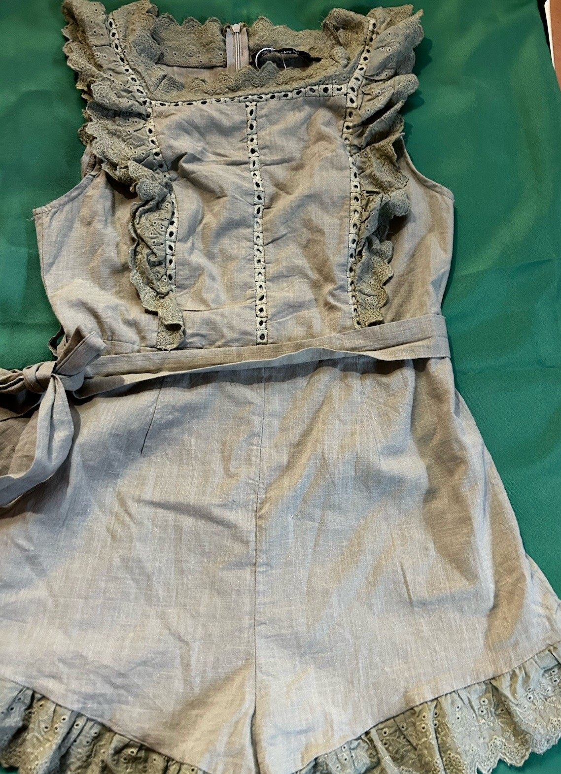 Ruffle Romper Juniors Medium 100% Cotton Forest Fairy Boho Festival Cottage Sage