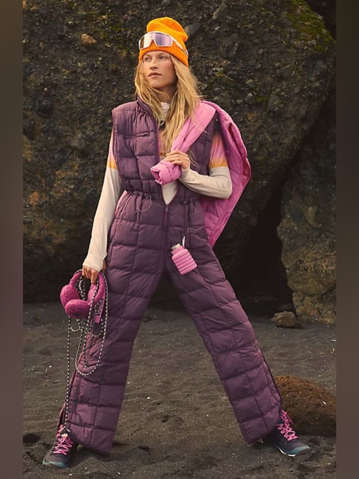 Free People Pippa Packable Quilted Jumpsuit Purple Puffer Small