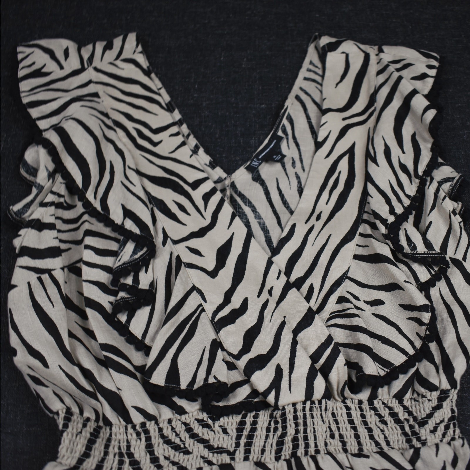 Linen Ruffle Romper Women’s XL Zebra Print Boho Beachy Coastal Summer Festival