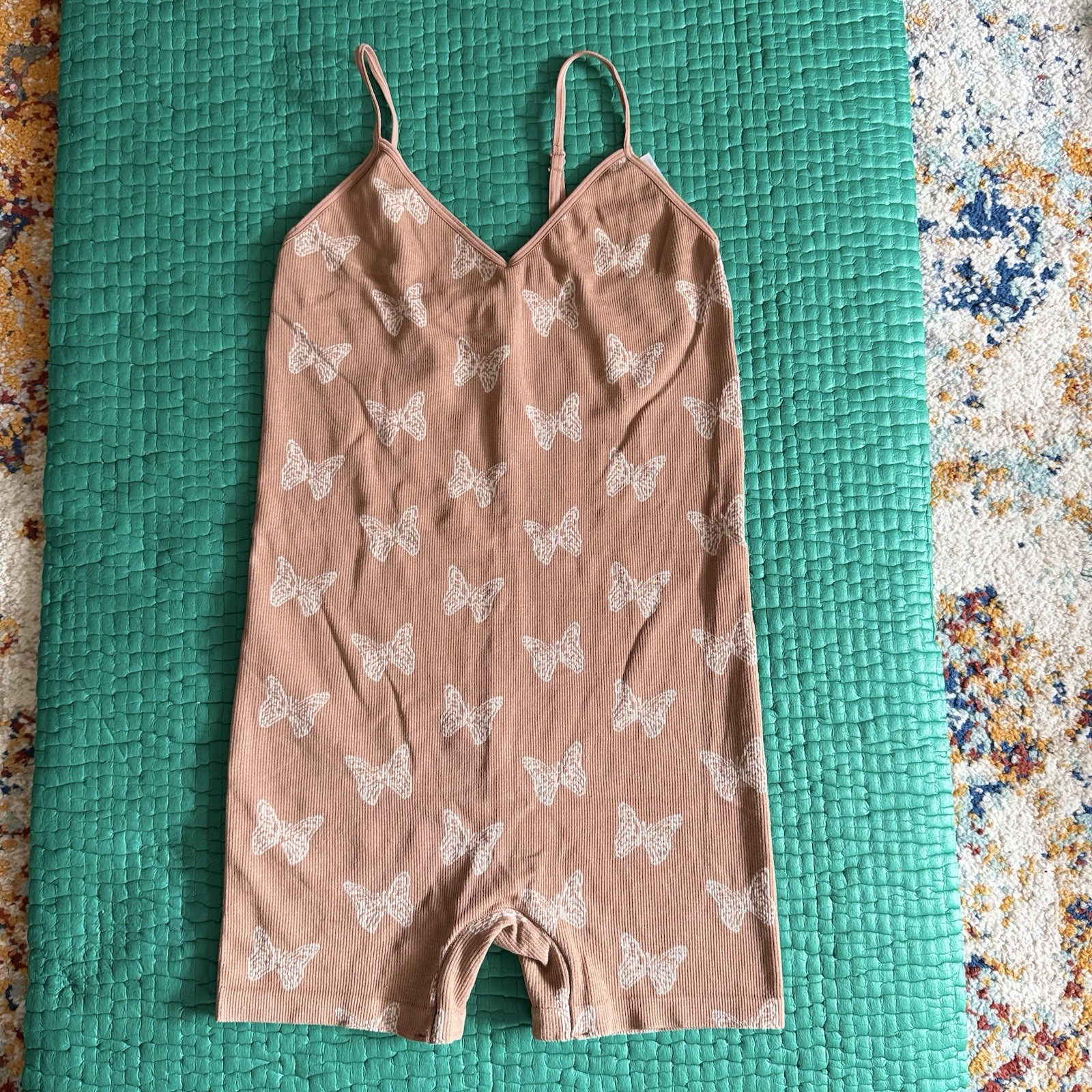 NEW Forever 21 Anwnd Dusty Rose Pink Ribbed Stretch Butterfly Romper S M Lounge