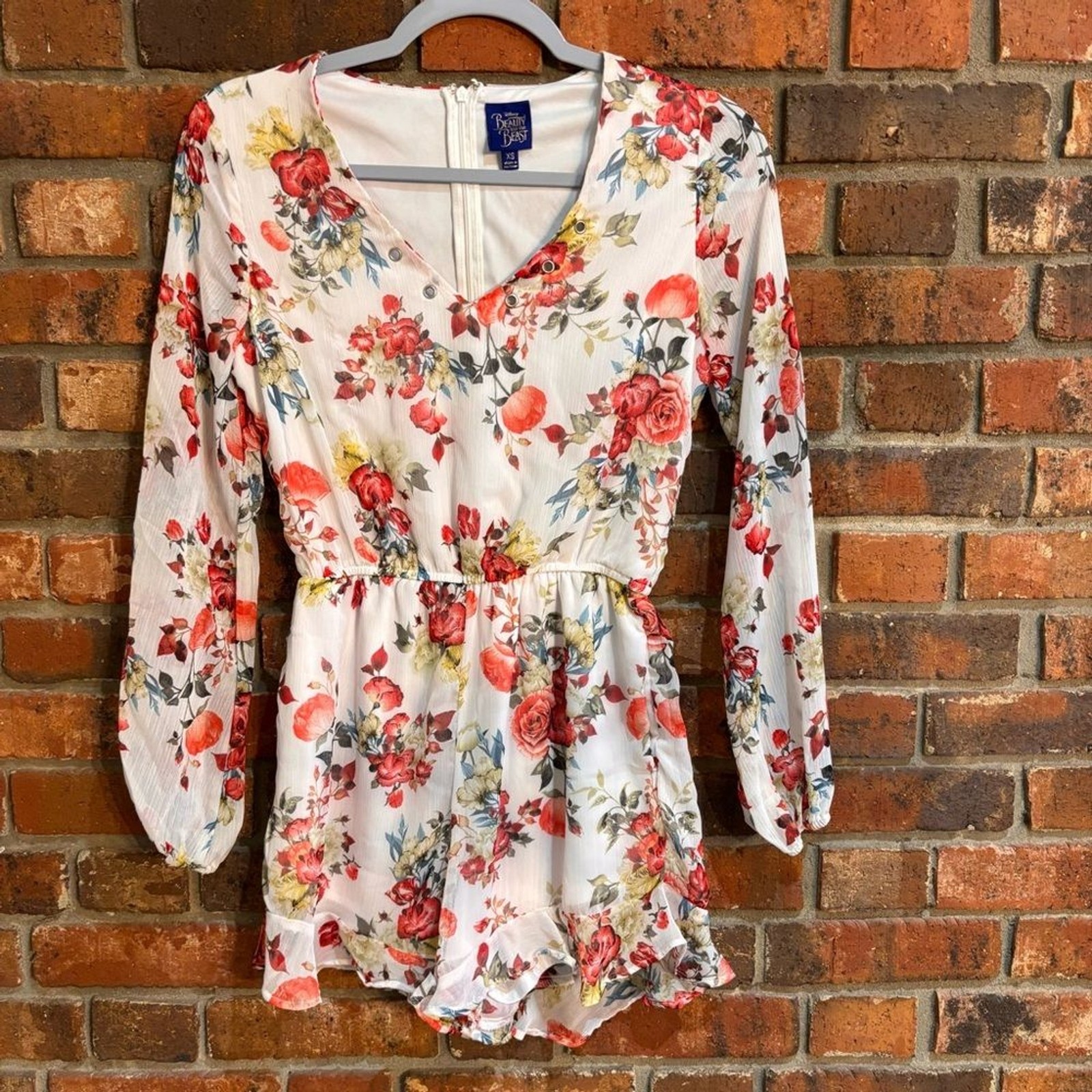 Disney womens Beauty and the beast floral y2k cottagecore fairy romper white XS