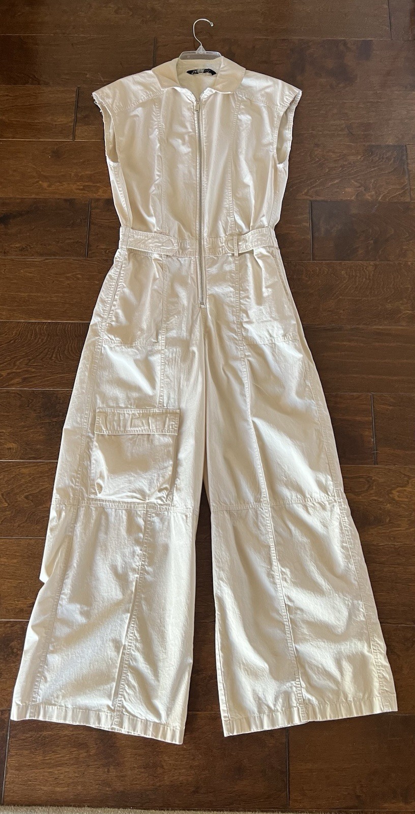 Zara sleeveless utility jumpsuit Ivory Color Size XS Wide Leg Bell