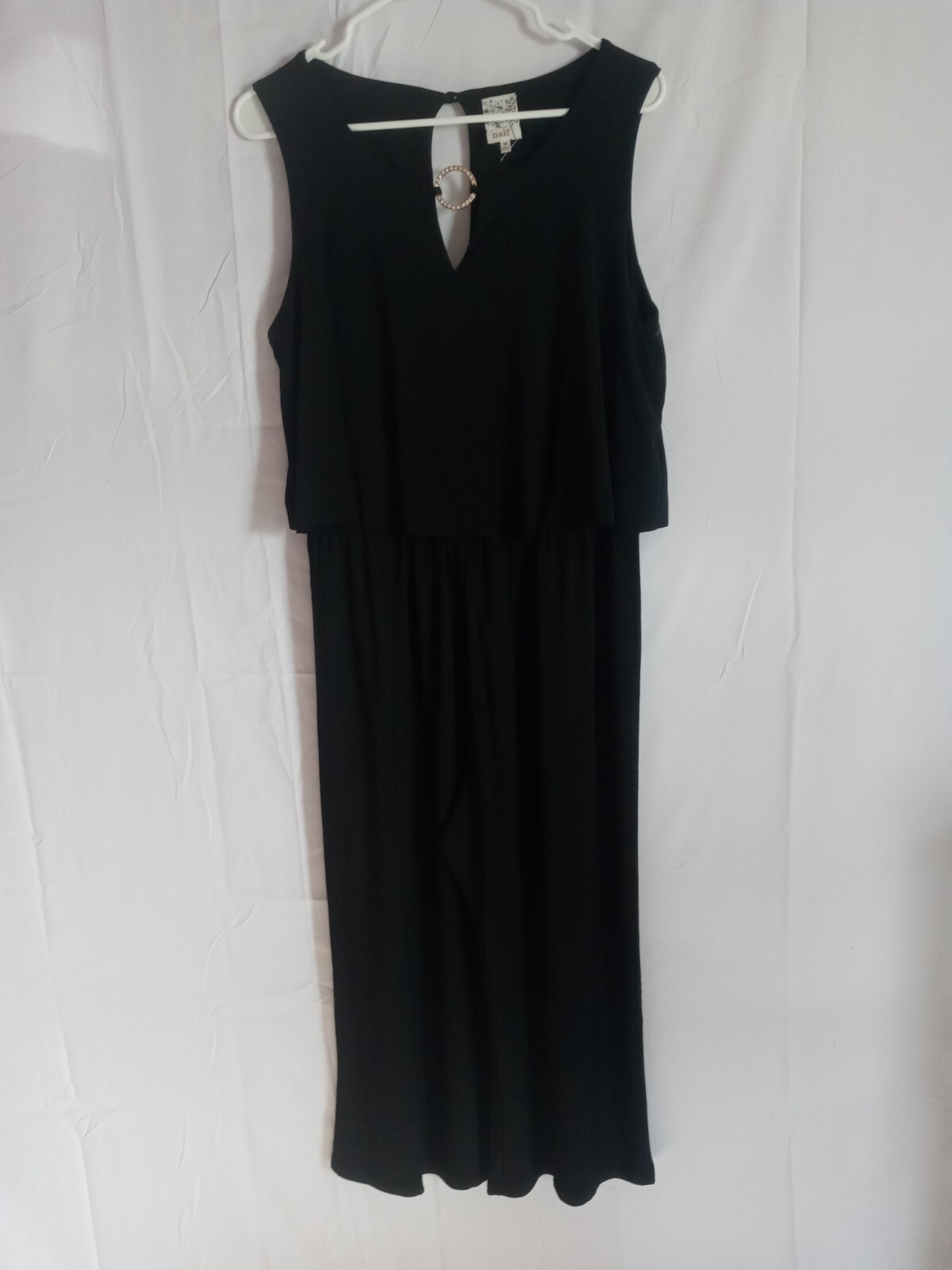 Naif Jumpsuit Womens Medium Black Tiered Stretch Comfy Rhinestone RN131981