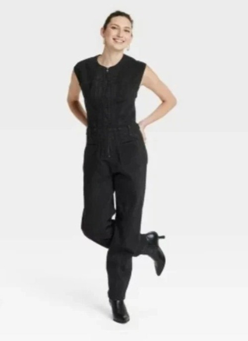 NWT Universal Thread Women’s 6 Sleeveless Denim Jumpsuit In Washed Black J1761