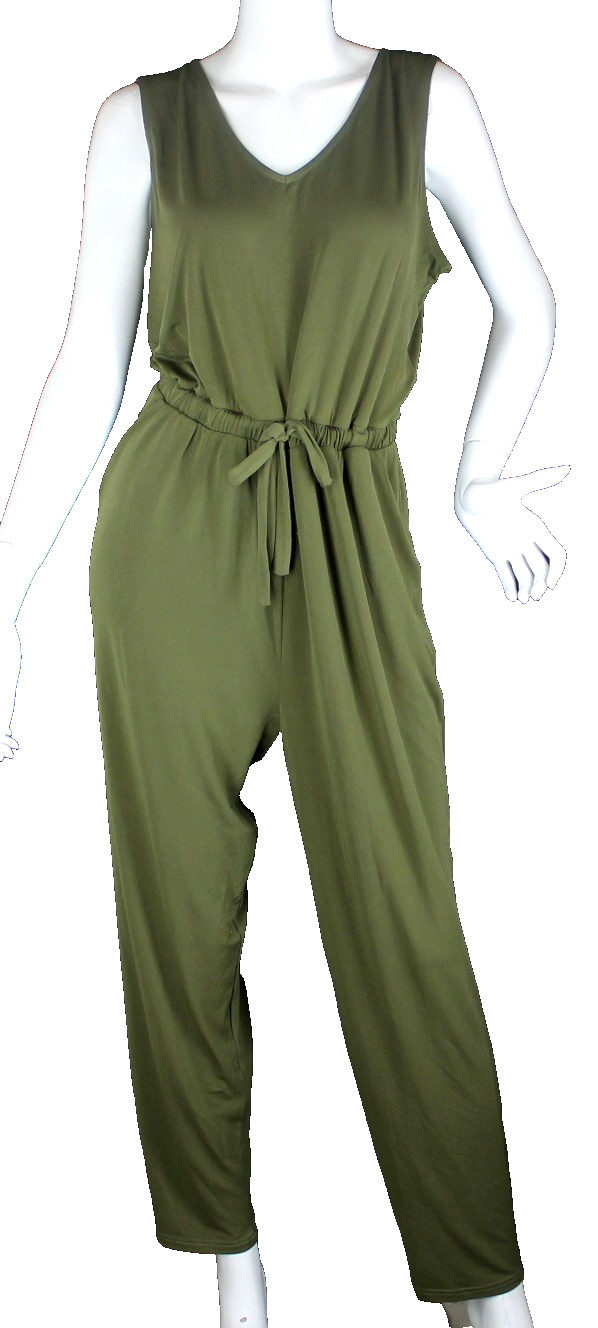 {METAPHOR} Romper/Jumper/Pantsuit Sz. L Olive Green Jersey Stretch Open Back