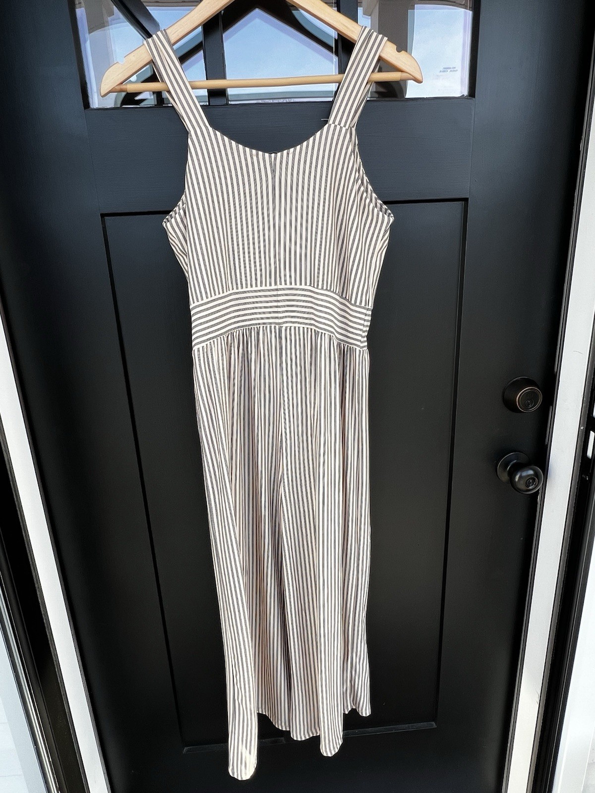 Wide Leg Jumpsuit Stripes Women’s Petite M Sleeveless Brown Cream Emily Daniels